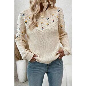Floral Round Neck Dropped Shoulder Sweater